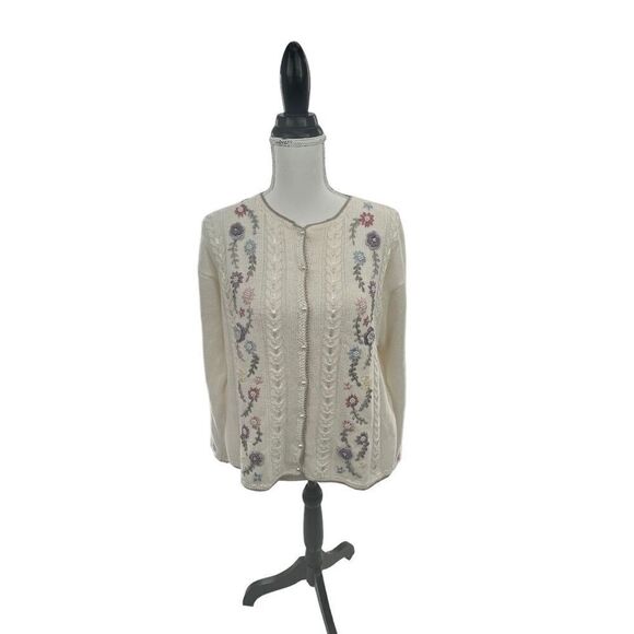 Jenny Vintage floral button down Sweater with pearl buttons cotton / Ramie (gra - Picture 2 of 12